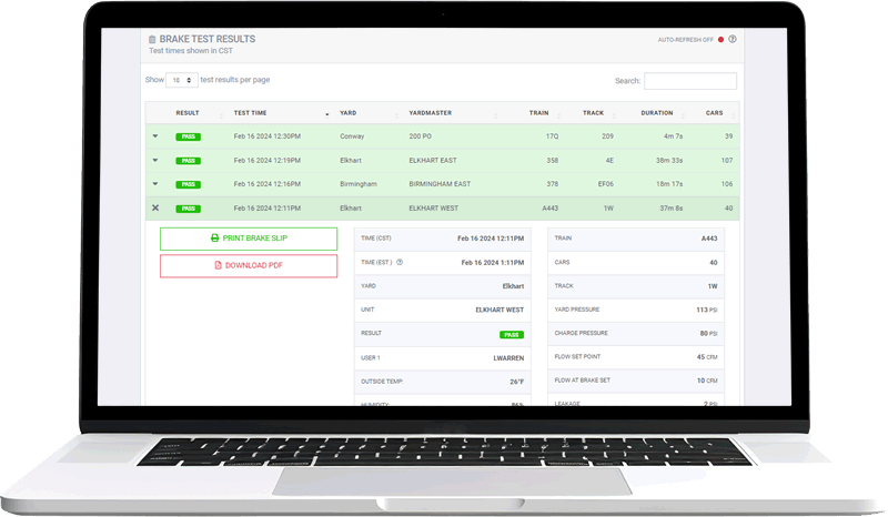 Brake-Boss Data Dashboard on laptop